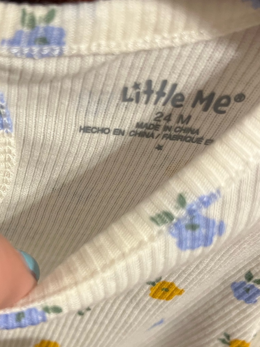 Little Me Cream Ribbed Long-Sleeve Top with Blue & Yellow Floral Print - Picture 3 of 4